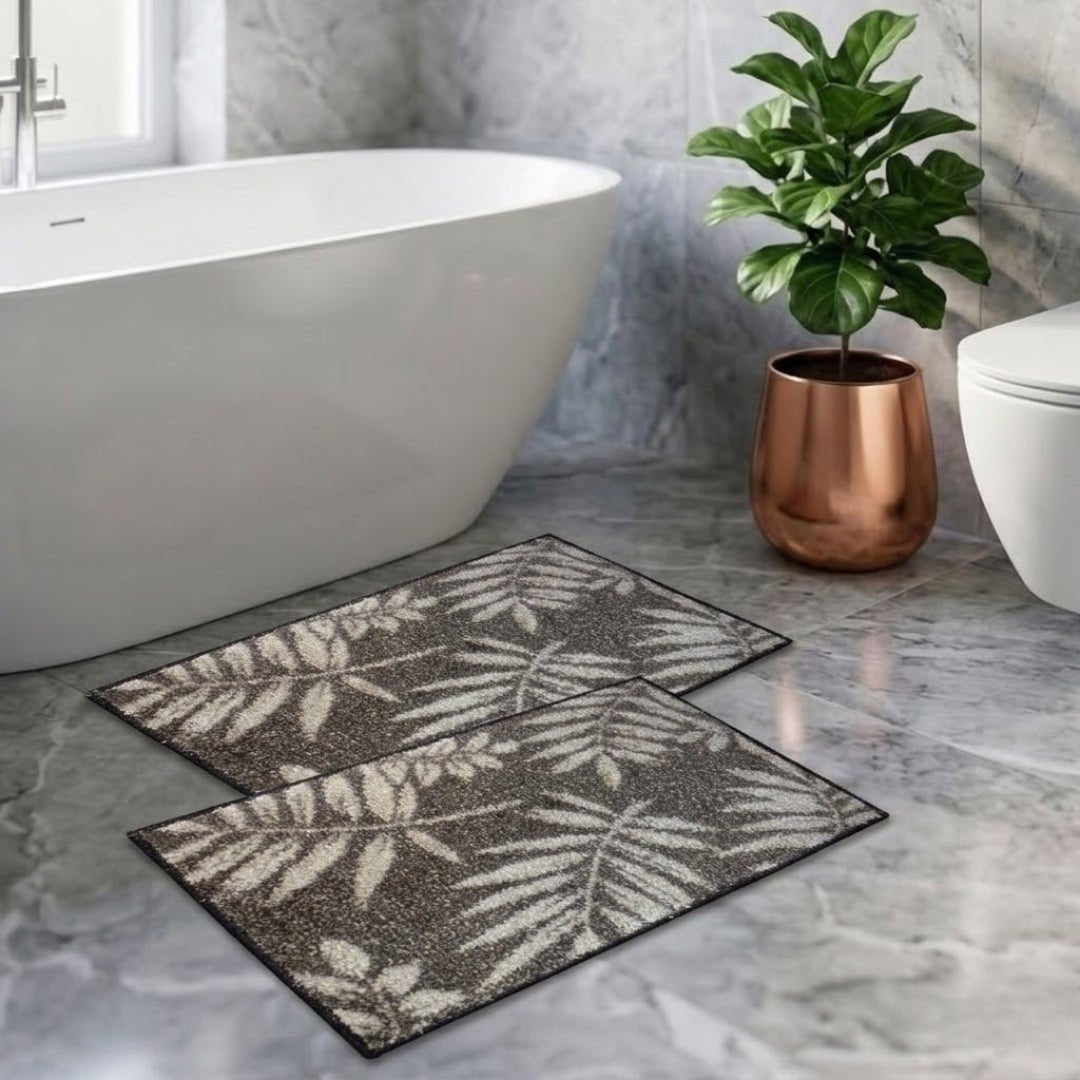 Grey Micro Soft Anti - Slip Designer Bath Mat Set of 2 by Athom Living - Athom Living