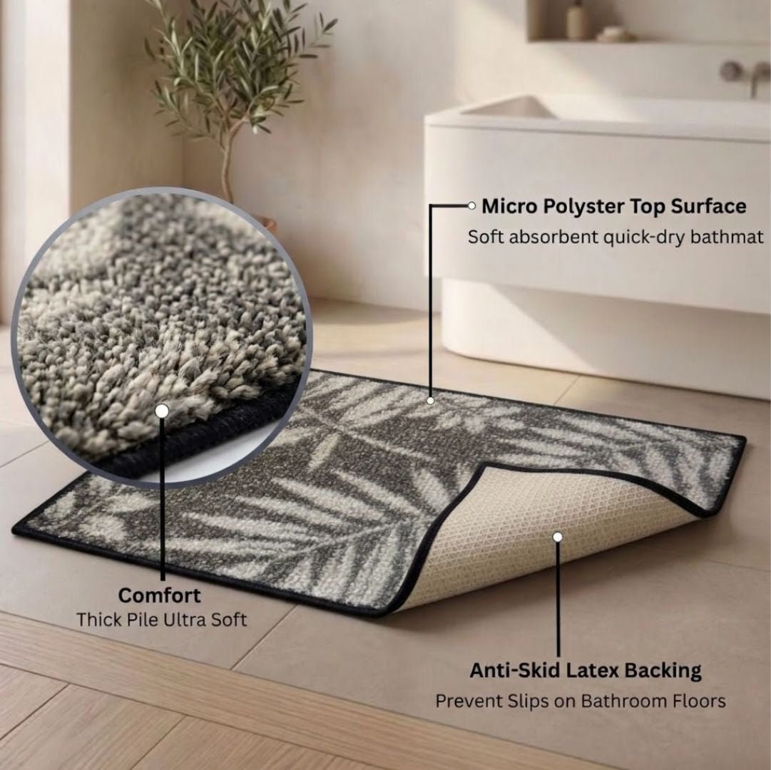 Grey Micro Soft Anti - Slip Designer Bath Mat Set of 2 by Athom Living - Athom Living