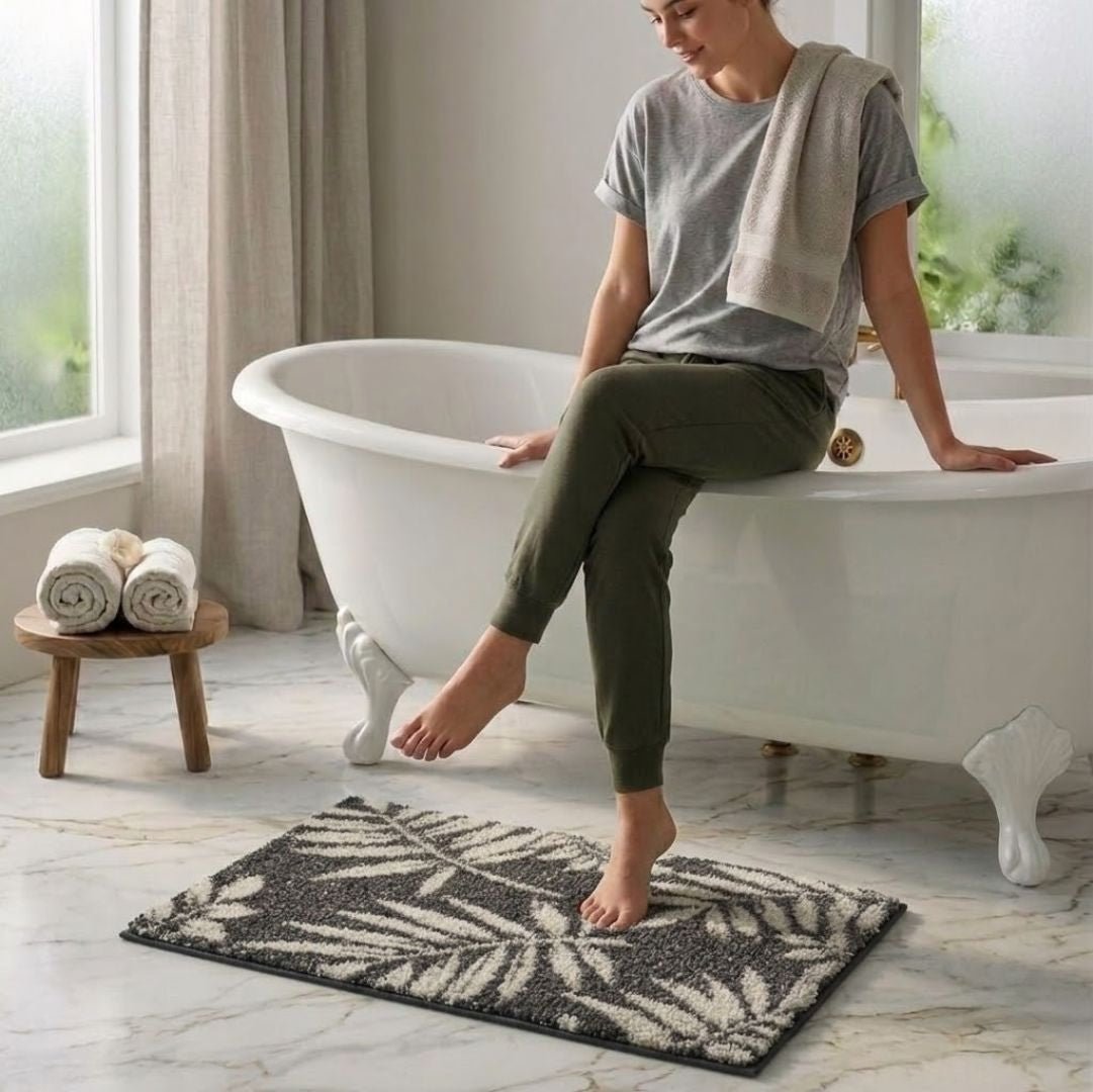 Grey Micro Soft Anti - Slip Designer Bath Mat Set of 3 by Athom Living - Athom Living