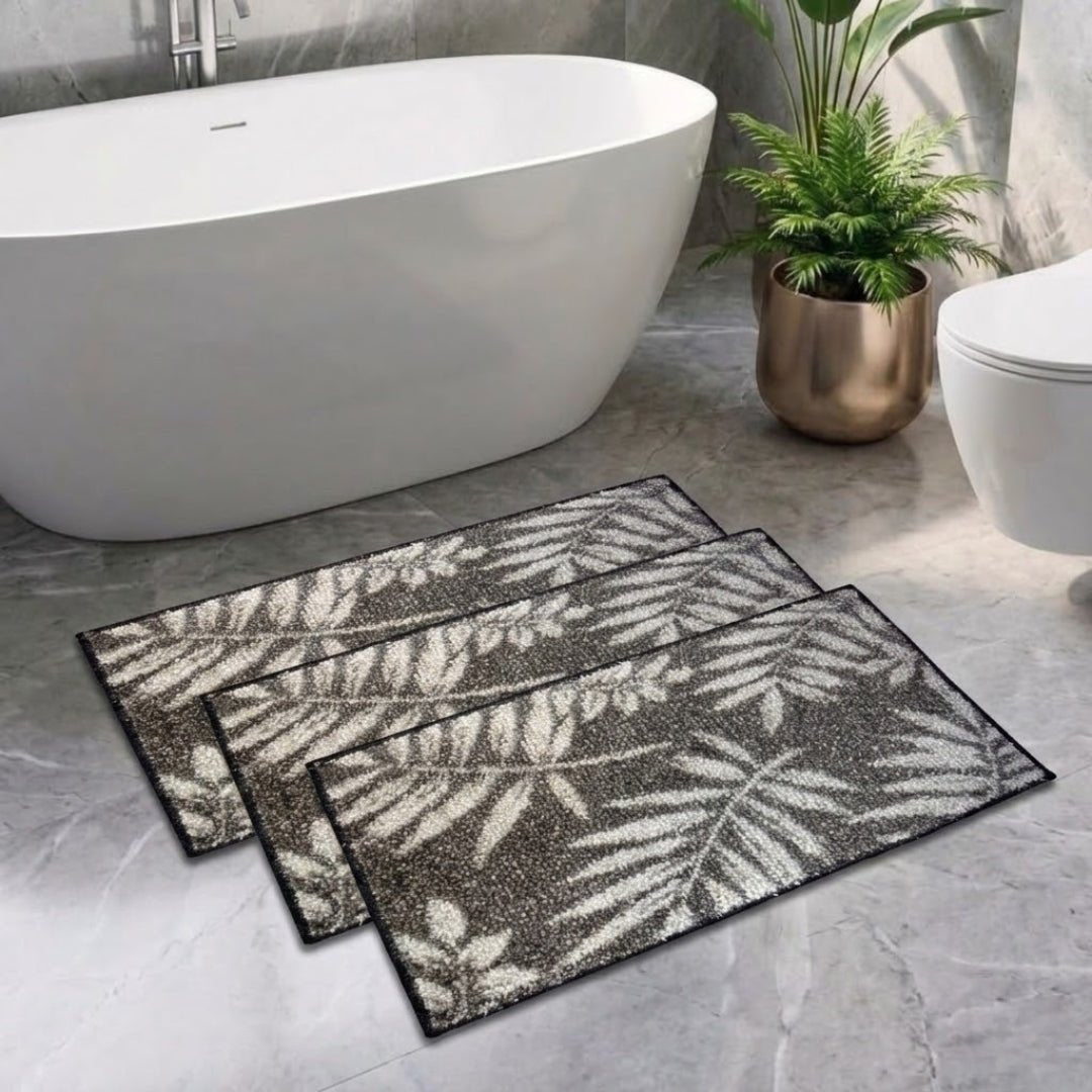 Grey Micro Soft Anti - Slip Designer Bath Mat Set of 3 by Athom Living - Athom Living