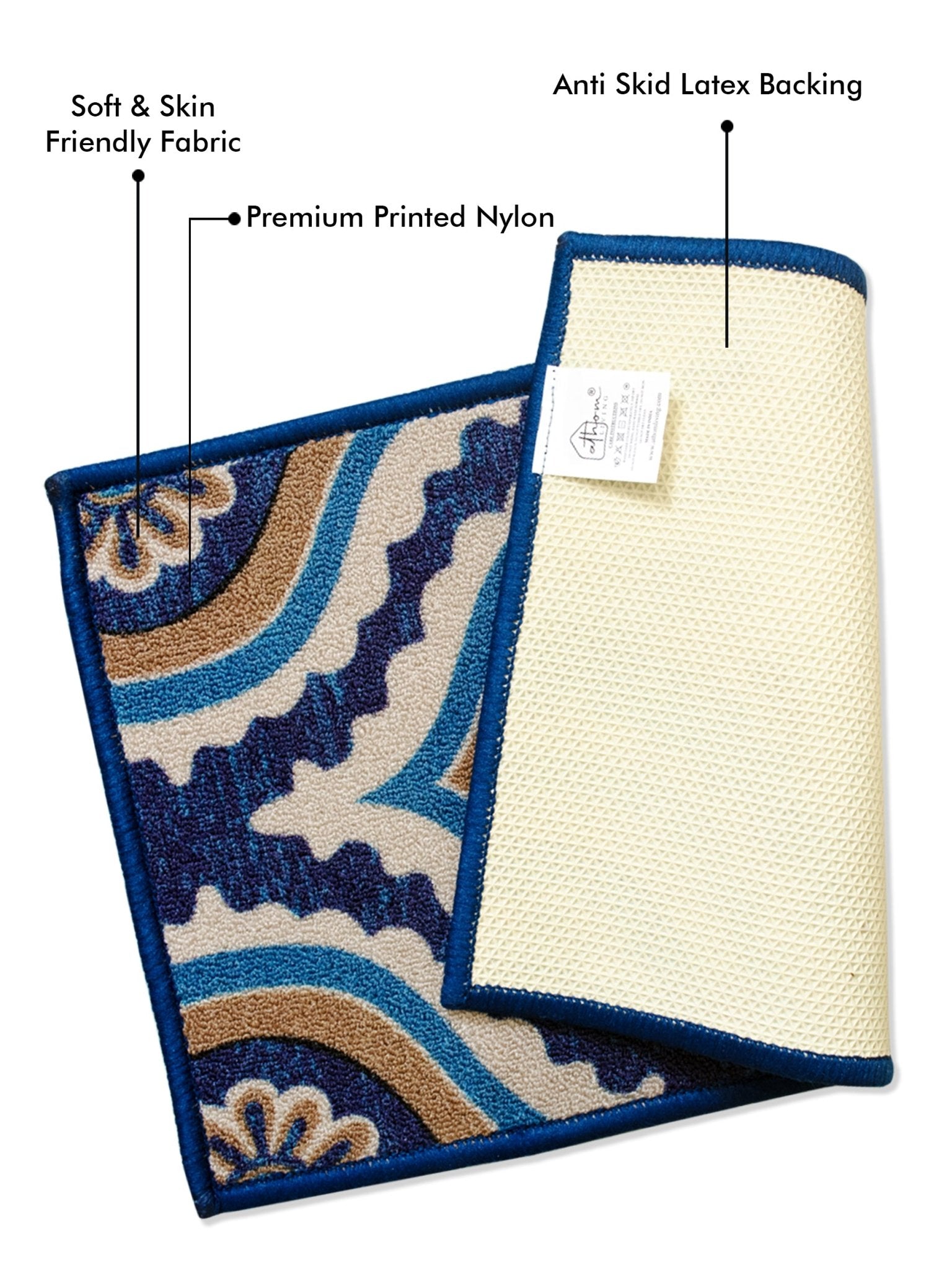 Ikat Blue Premium Anti Slip Printed Door Mat by Athom Living - Athom Living