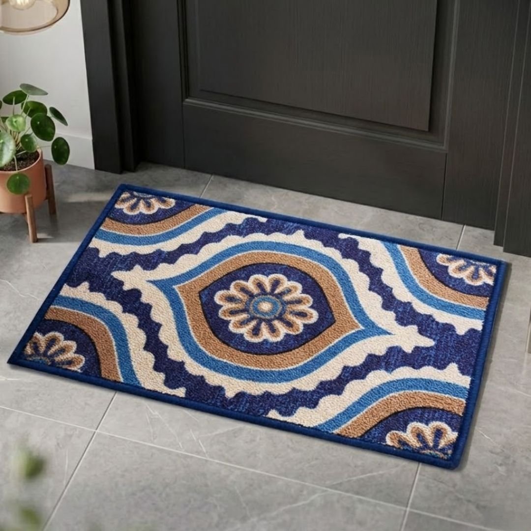 Ikat Blue Premium Anti Slip Printed Door Mat by Athom Living - Athom Living