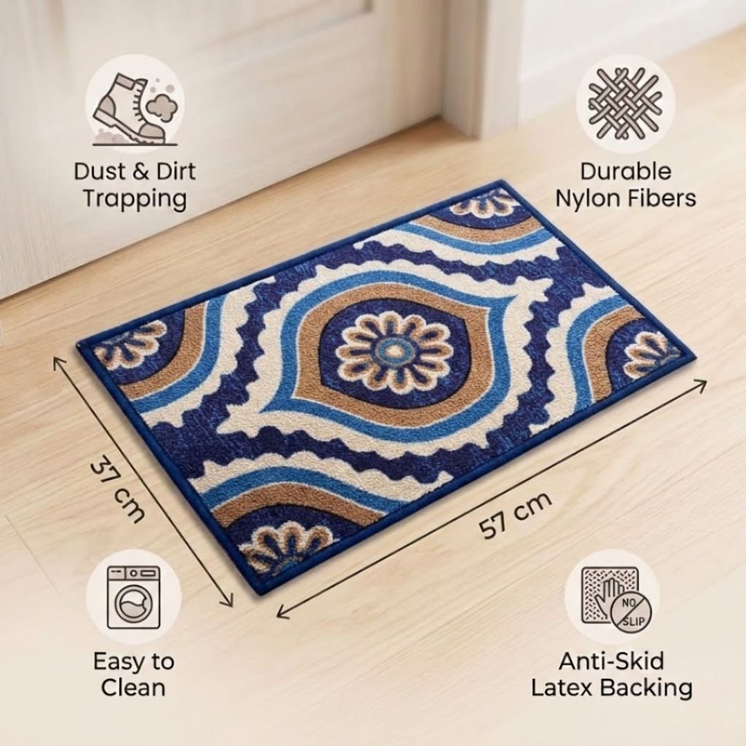 Ikat Blue Premium Anti Slip Printed Door Mat by Athom Living - Athom Living