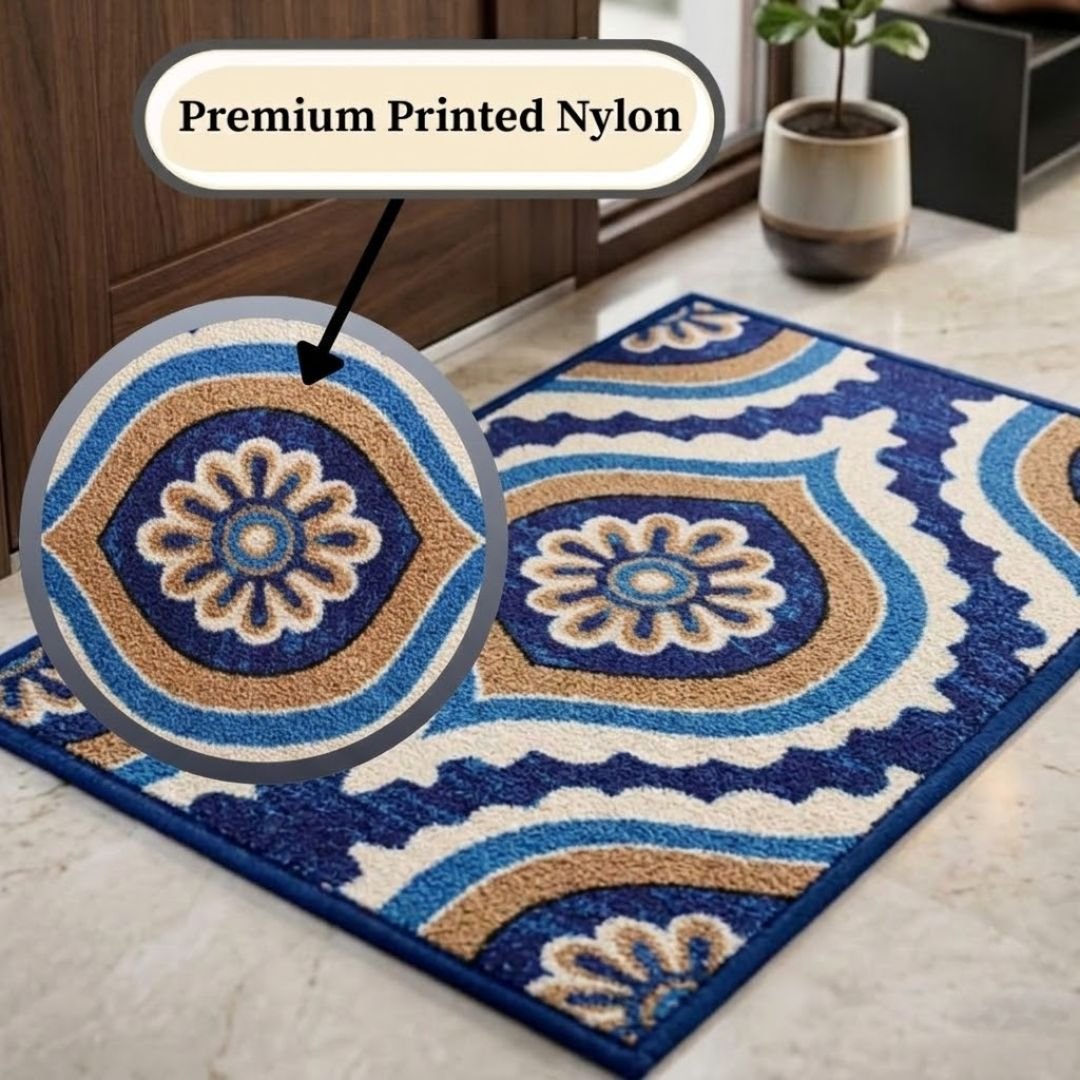 Ikat Blue Premium Anti Slip Printed Door Mat Pack of 2 by Athom Living - Athom Living