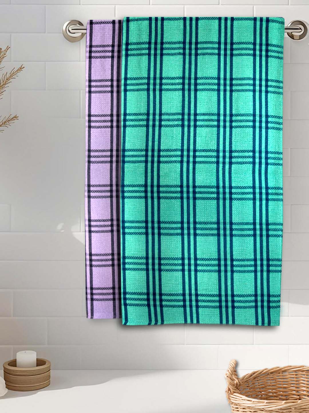 Lavender & Green Premium Waffle Cotton Bath Towel (Pack of 2) by Athom Living - Athom Living