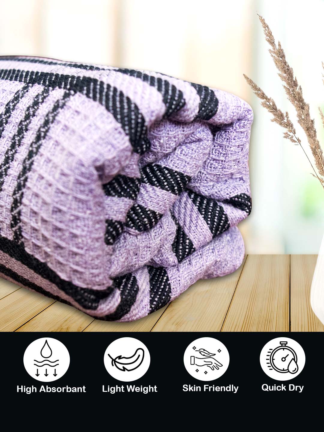 Lavender Premium Waffle Cotton Bath Towel (Pack of 2) by Athom Living - Athom Living