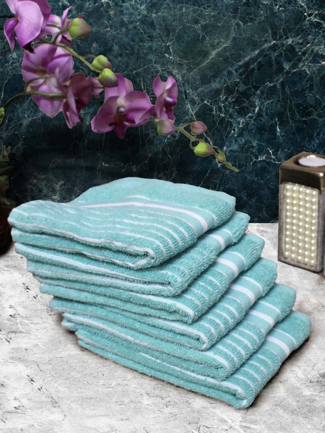 Light Blue Cotton Soft Hand Towel (Pack of 6) by Athom Living - Athom Living