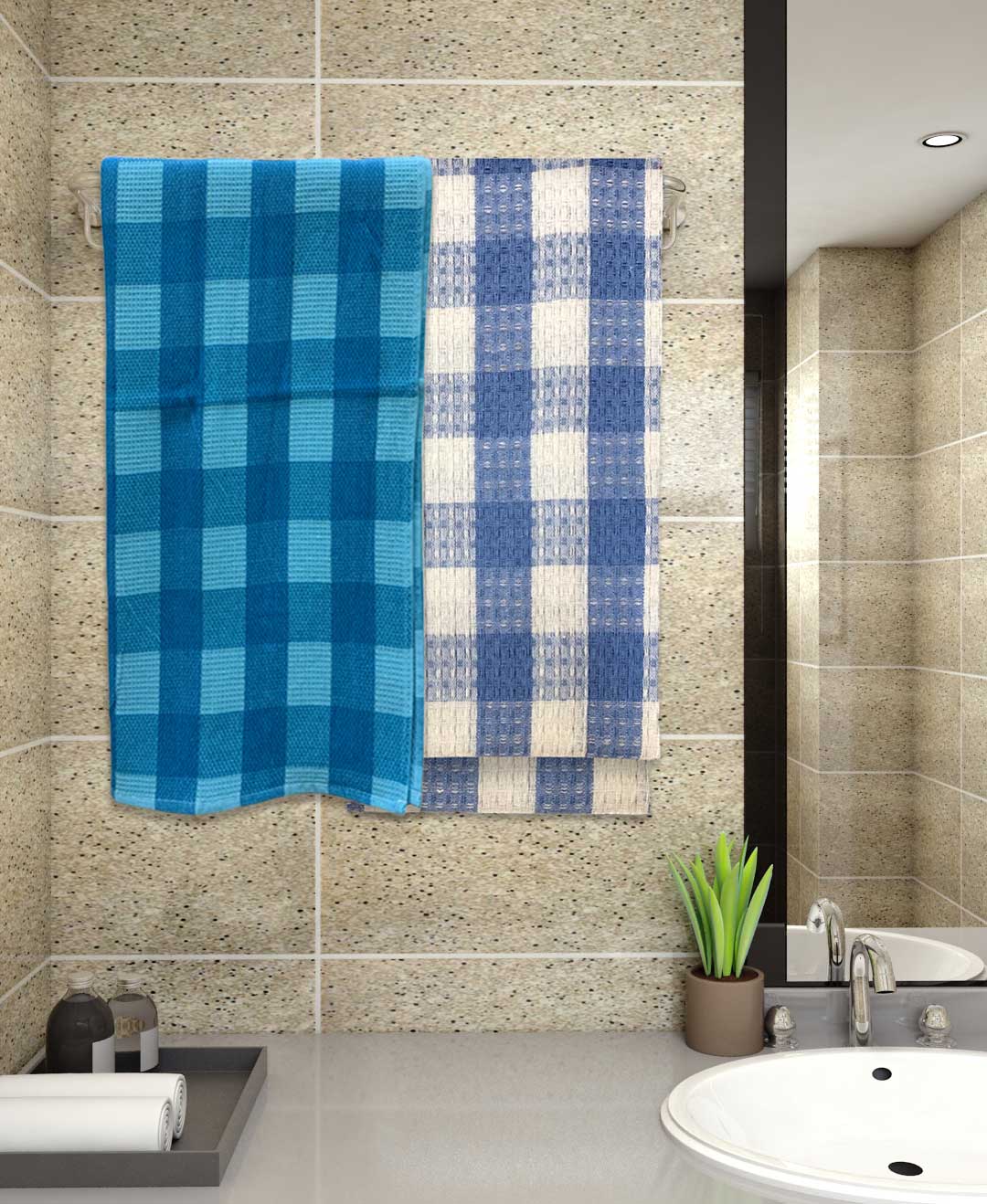 Light Blue & Dark Blue Light weight Premium Cotton Bath Towel (Pack of 2) by Athom Living - Athom Living