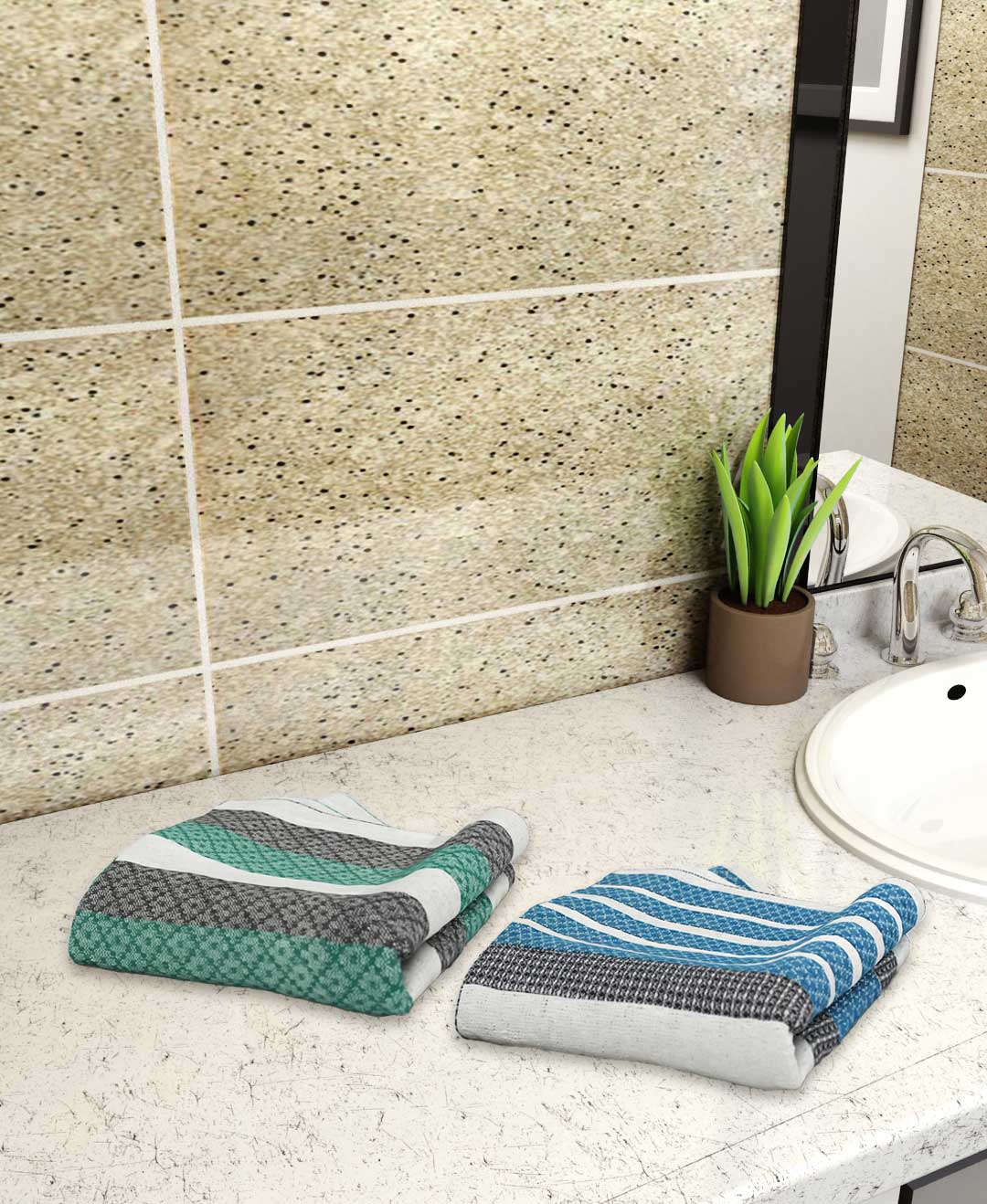 Light Blue & Mint Green Light Weight Premium Cotton Bath Towel Pack of 2 by Athom Living - Athom Living