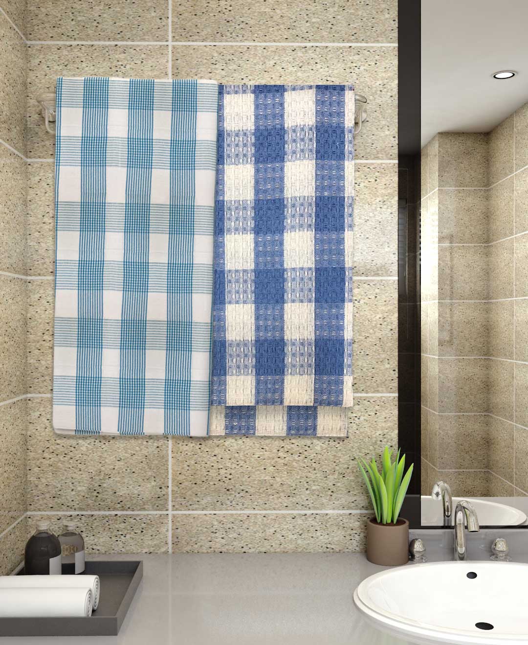 Light & Dark Blue Light weight Premium Cotton Bath Towel (Pack of 2) by Athom Living - Athom Living