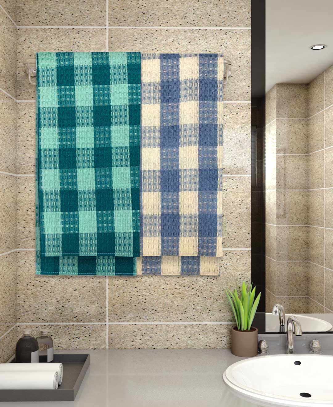 Light Green & Light Blue Light weight Premium Cotton Bath Towel (Pack of 2) by Athom Living - Athom Living