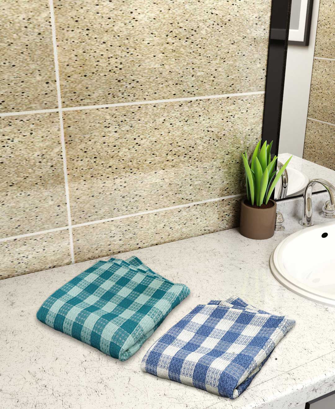 Light Green & Light Blue Light weight Premium Cotton Bath Towel (Pack of 2) by Athom Living - Athom Living