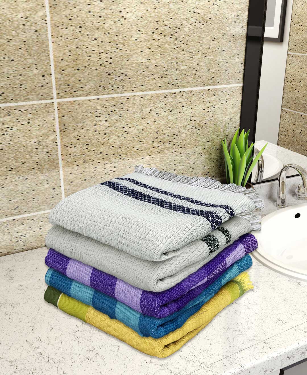Light Weight Premium Cotton Bath Towel Multi - Design (Pack of 5) by Athom Living - Athom Living