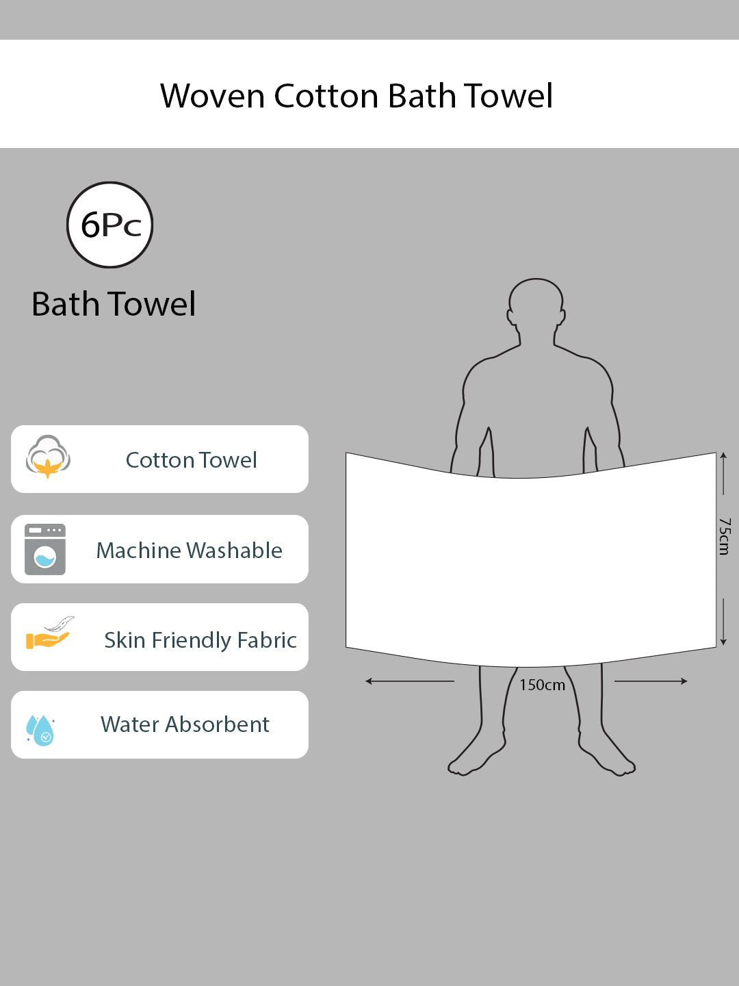 Light weight Premium Cotton Bath Towel (Pack of 6) by Athom Living - Athom Living