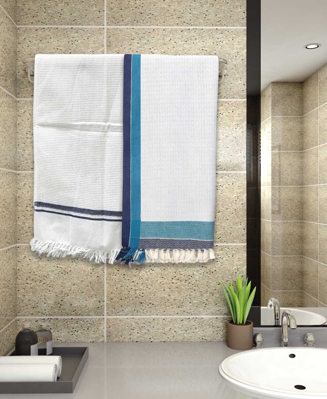 Light Weight Premium Cotton White Bath Towel (Pack of 2 ) by Athom Living - Athom Living