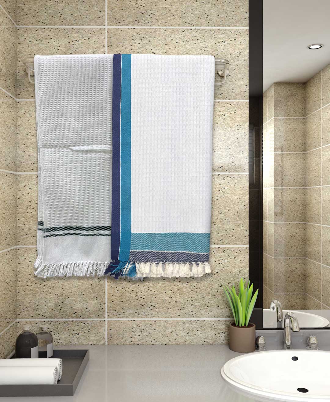 Light Weight White Premium Cotton Bath Towel (Pack of 2) by Athom Living - Athom Living