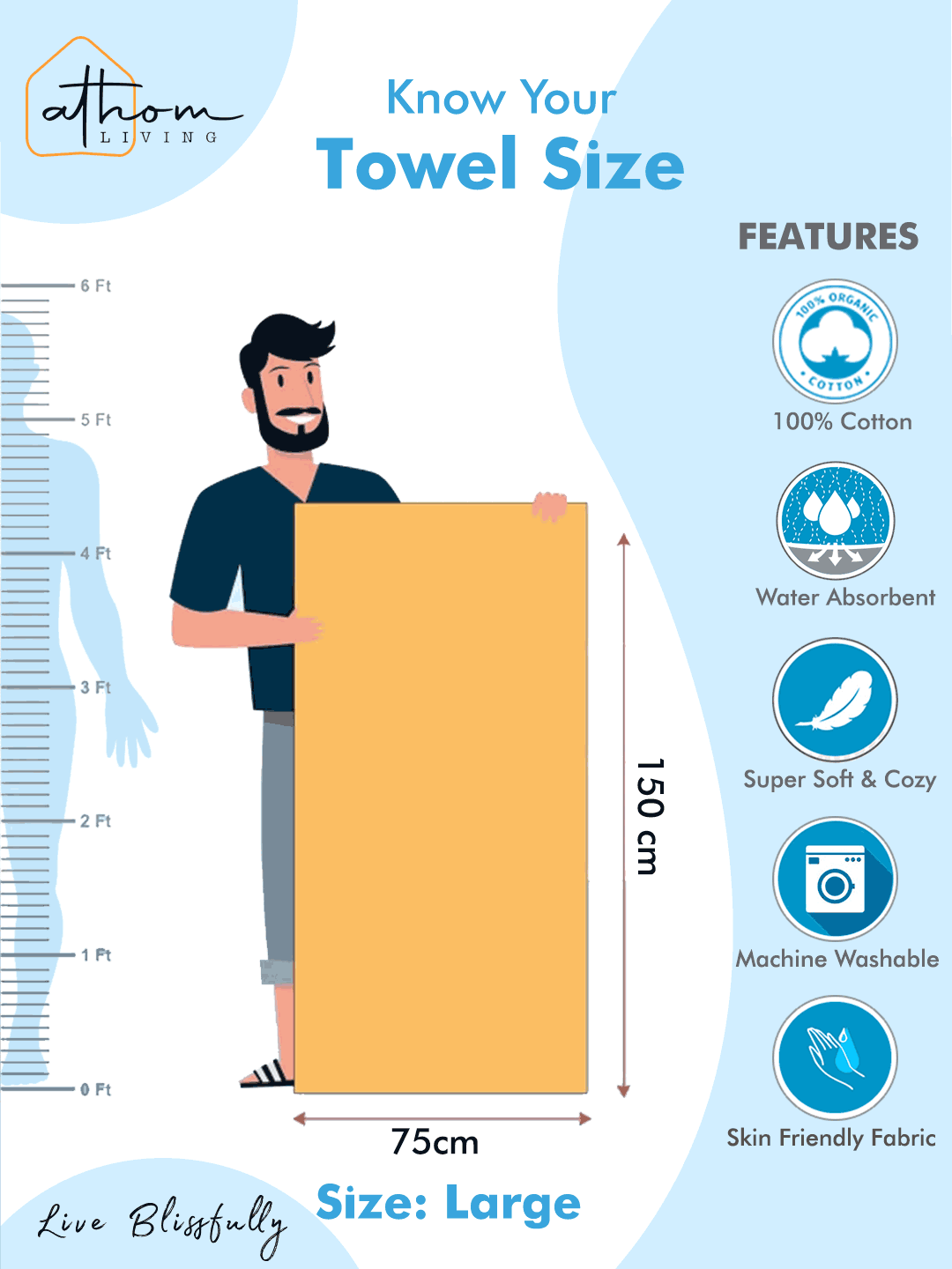 Luxar White Premium Cotton Bath Towel (Pack of 6) by Athom Living - Athom Living