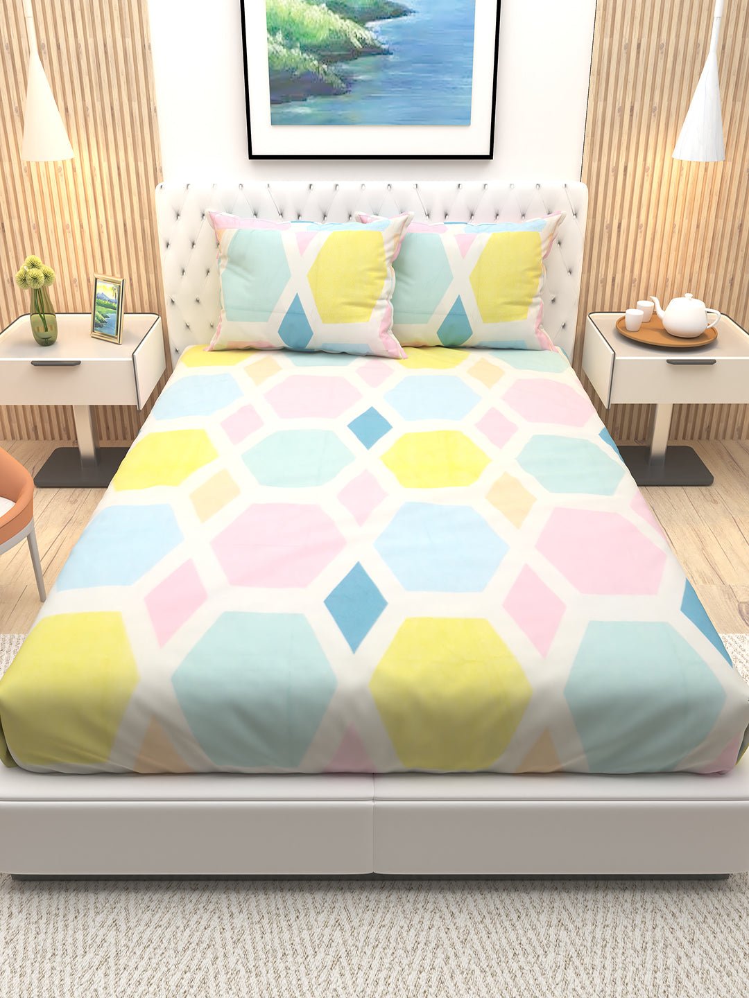 Marigold Hexagonal Double Bedsheet with 2 Pillow Covers by Athom Living - Athom Living