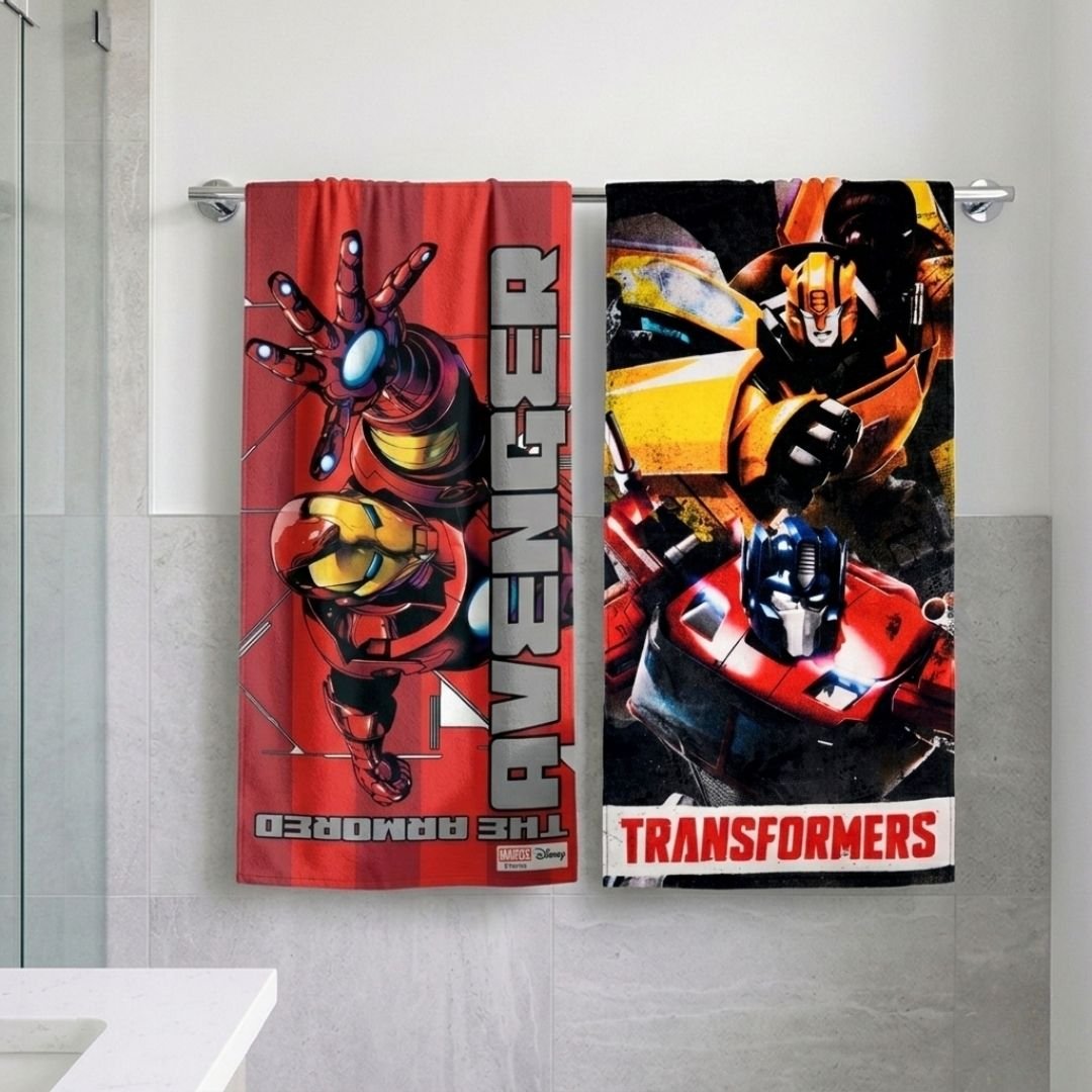 Marvel "Avenger" & "Transformers" Kids Bath Towel Combo - Pack of 2 by Athom Living - Athom Living