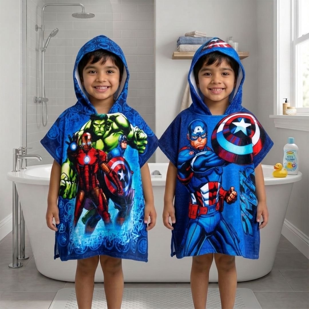 Marvel Avengers & Captain America Hooded Poncho Kids Towel Combo Pack of 2 by Athom Living - Athom Living