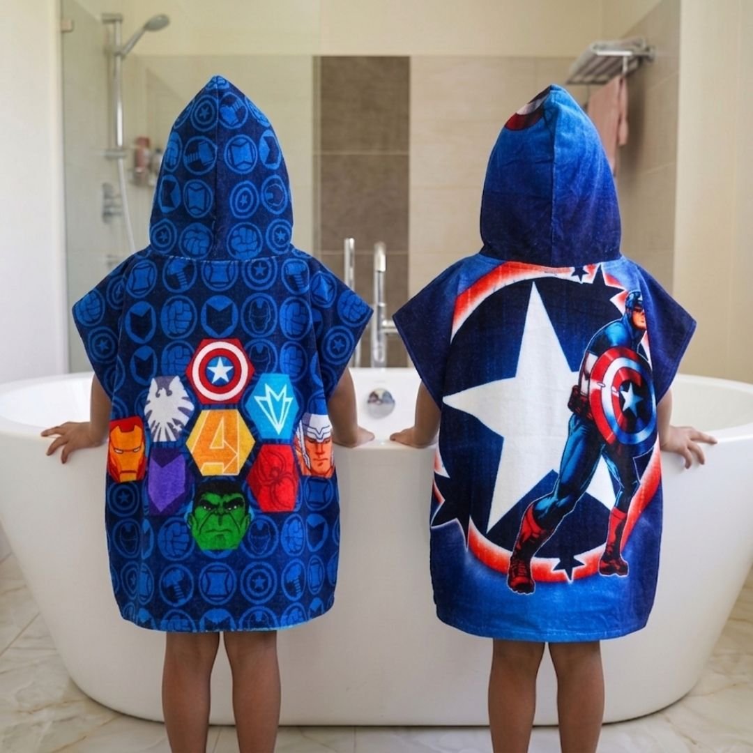Marvel Avengers & Captain America Hooded Poncho Kids Towel Combo Pack of 2 by Athom Living - Athom Living