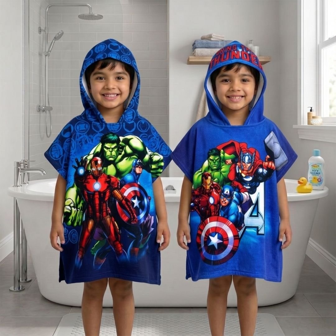 Marvel Avengers Hooded Poncho Kids Towel Combo Pack of 2 by Athom Living - Athom Living