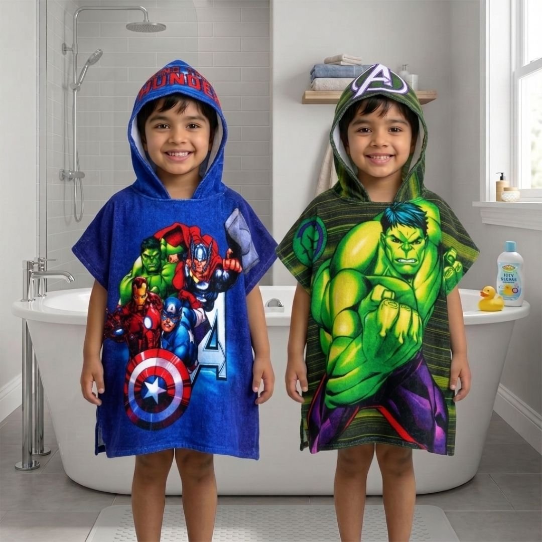 Marvel Avengers & Hulk Hooded Poncho Kids Towel Combo Pack of 2 by Athom Living - Athom Living