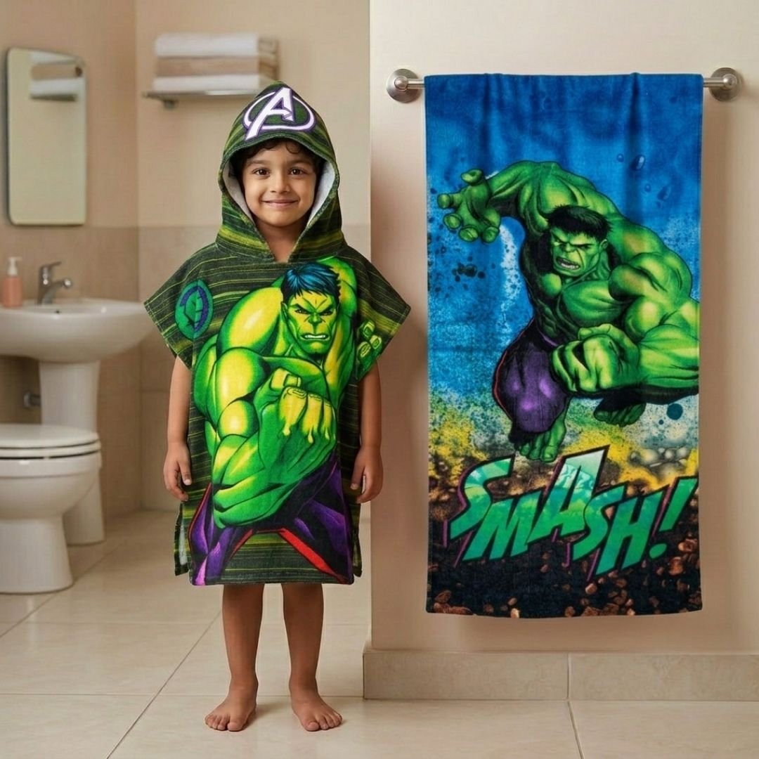 Marvel 'Avengers - Hulk' Kids Hooded Towel and Bath Towel Combo by Athom Living - Athom Living