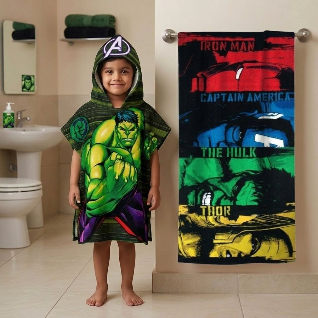 Marvel 'Avengers - Hulk' Kids Hooded Towel and Kids Bath Towel Combo by Athom Living - Athom Living