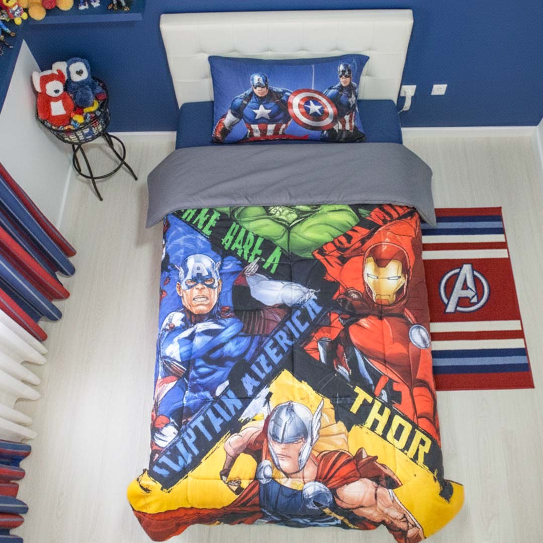 Marvel Avengers Kids Comforter – Captain America, Thor, Hulk & Iron Man – Single – by Athom Living - Athom Living