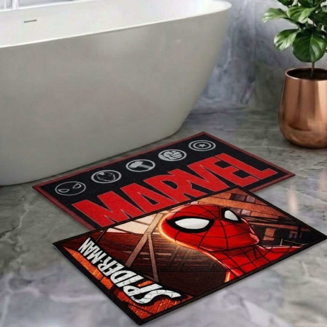 Marvel Avengers Logo & Spiderman Kids Bathmat Combo - Pack of 2 by Athom Living - Athom Living