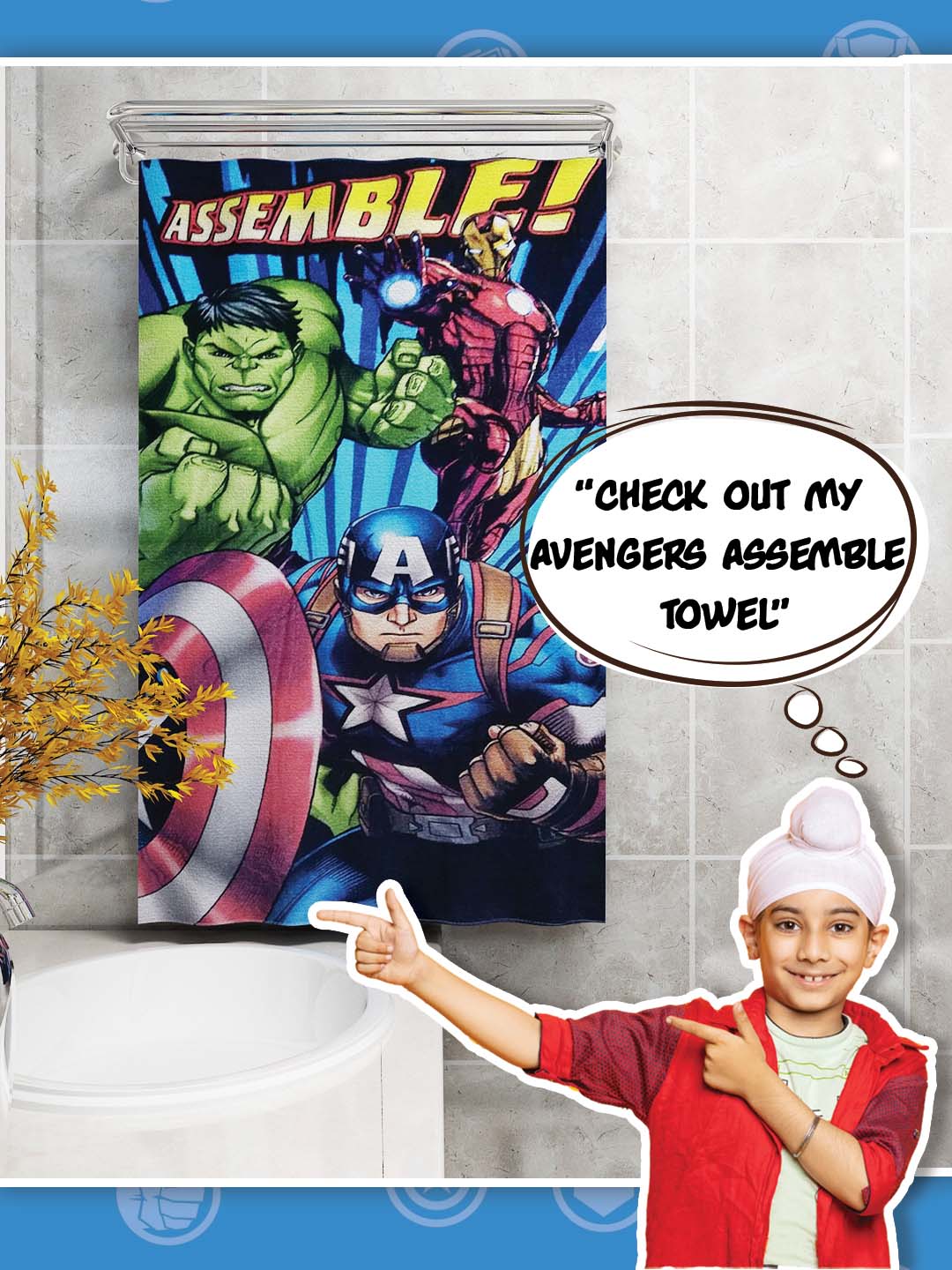 Marvel Avengers "Power Up Assemble!" Kids Cotton Bath Towel by Athom Living - Athom Living