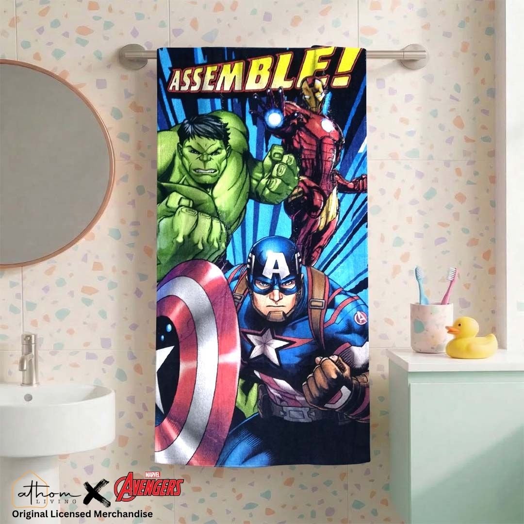 Marvel Avengers "Power Up Assemble!" Kids Cotton Bath Towel by Athom Living - Athom Living