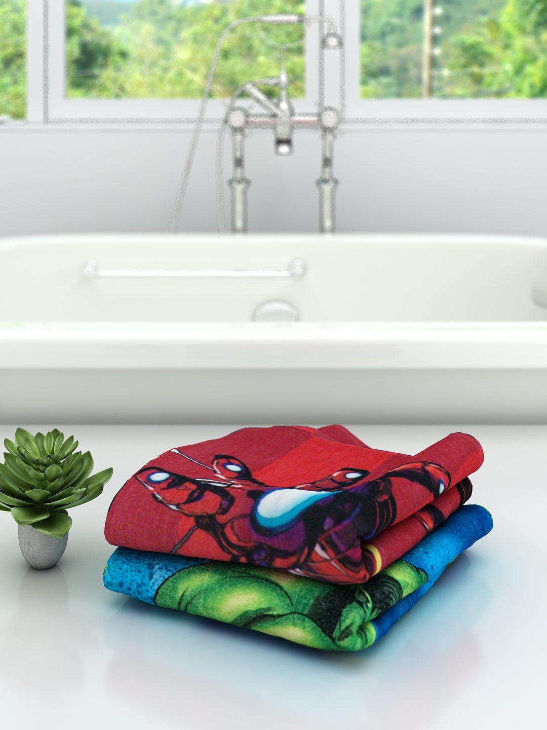 Marvel "Avengers - The Armored" - "The Hulk - Smash!" Kids Cotton Bath Towel Combo - Pack of 2 by Athom Living - Athom Living