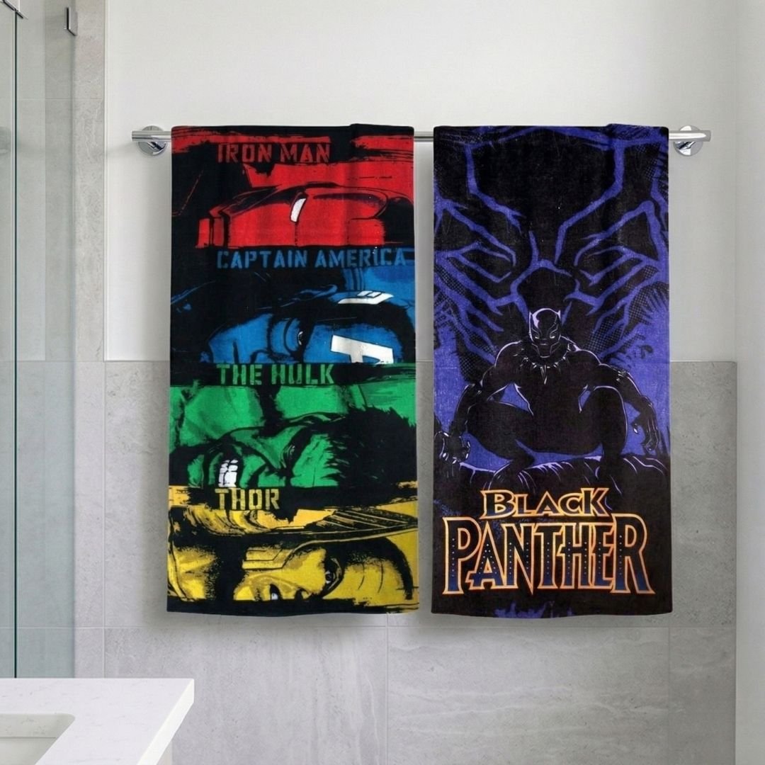 Marvel Avengers with Black Panther Themed Kids Bath Towel – Pack of 2 by Athom Living - Athom Living