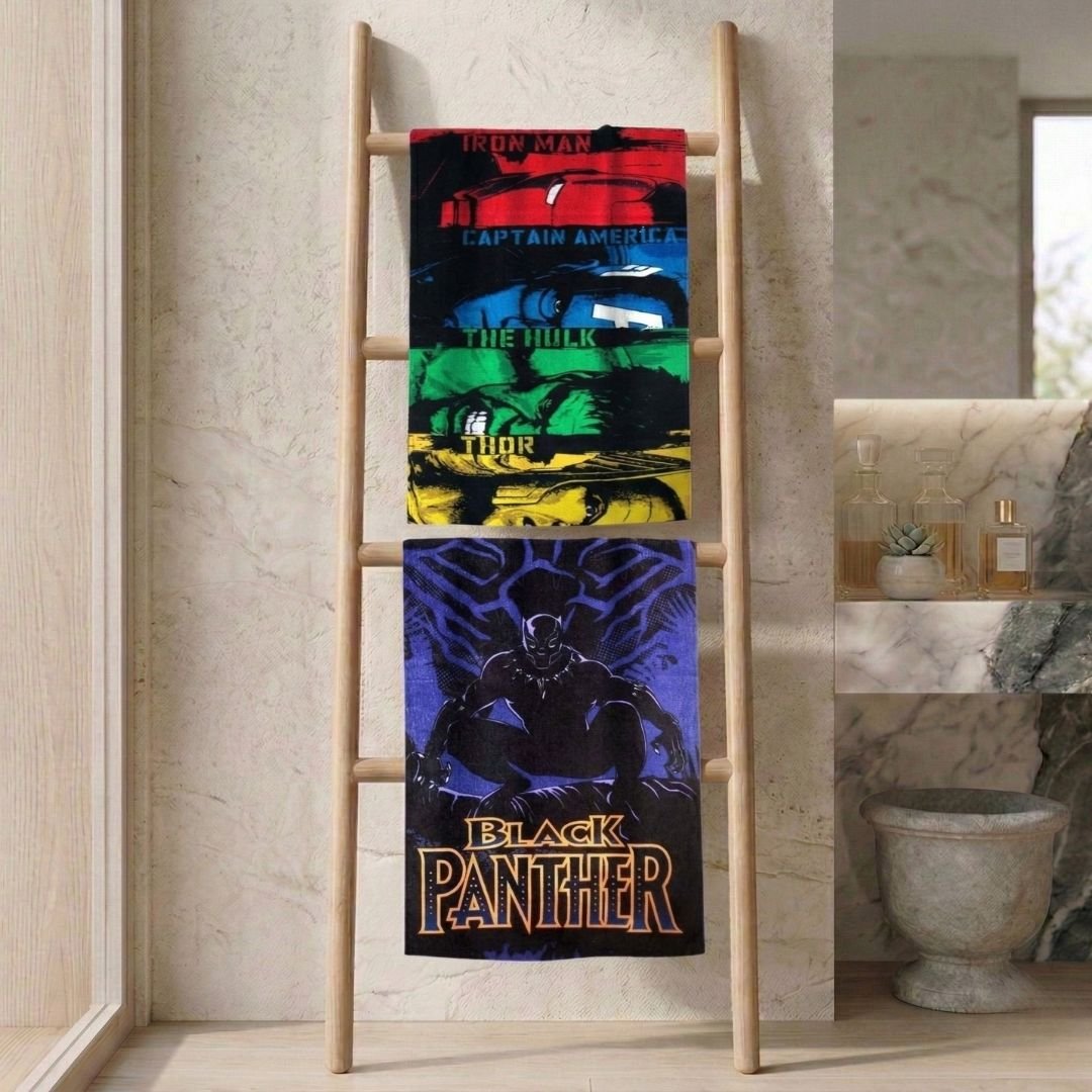 Marvel Avengers with Black Panther Themed Kids Bath Towel – Pack of 2 by Athom Living - Athom Living