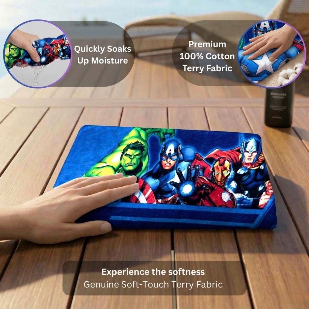 Marvel Blue Avengers Kids Cotton Bath Towel - Soft & Absorbent by Athom Living - Athom Living