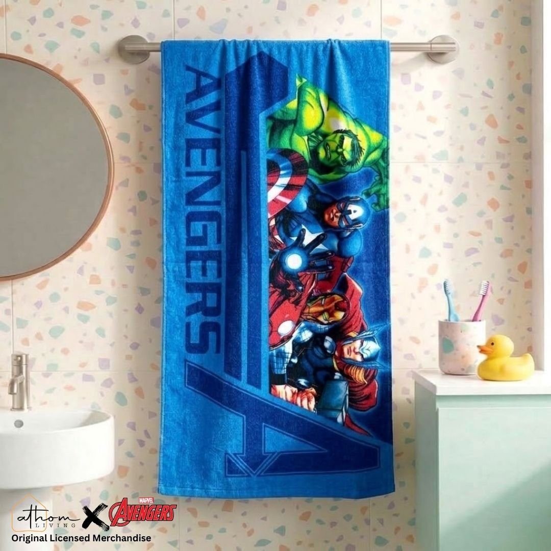 Marvel Blue Avengers Kids Cotton Bath Towel - Soft & Absorbent by Athom Living - Athom Living