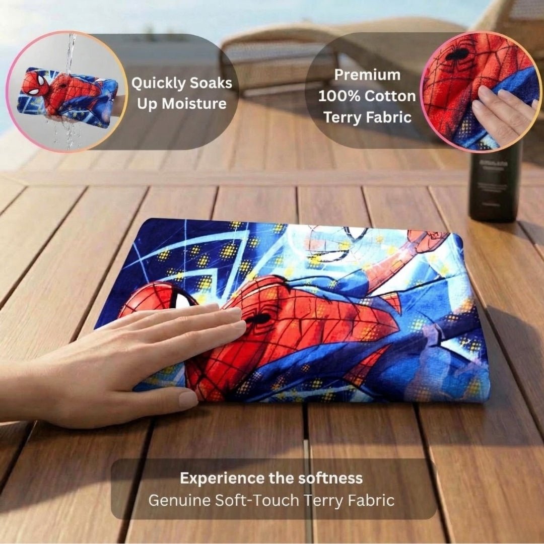 Marvel Blue Spiderman Kids Cotton Bath Towel – Soft & Absorbent by Athom Living - Athom Living
