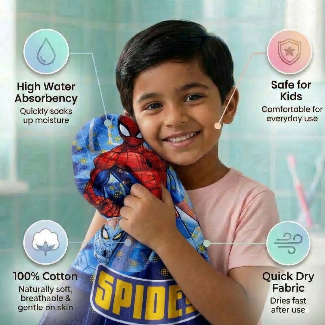 Marvel Blue Spiderman Kids Cotton Bath Towel – Soft & Absorbent by Athom Living - Athom Living