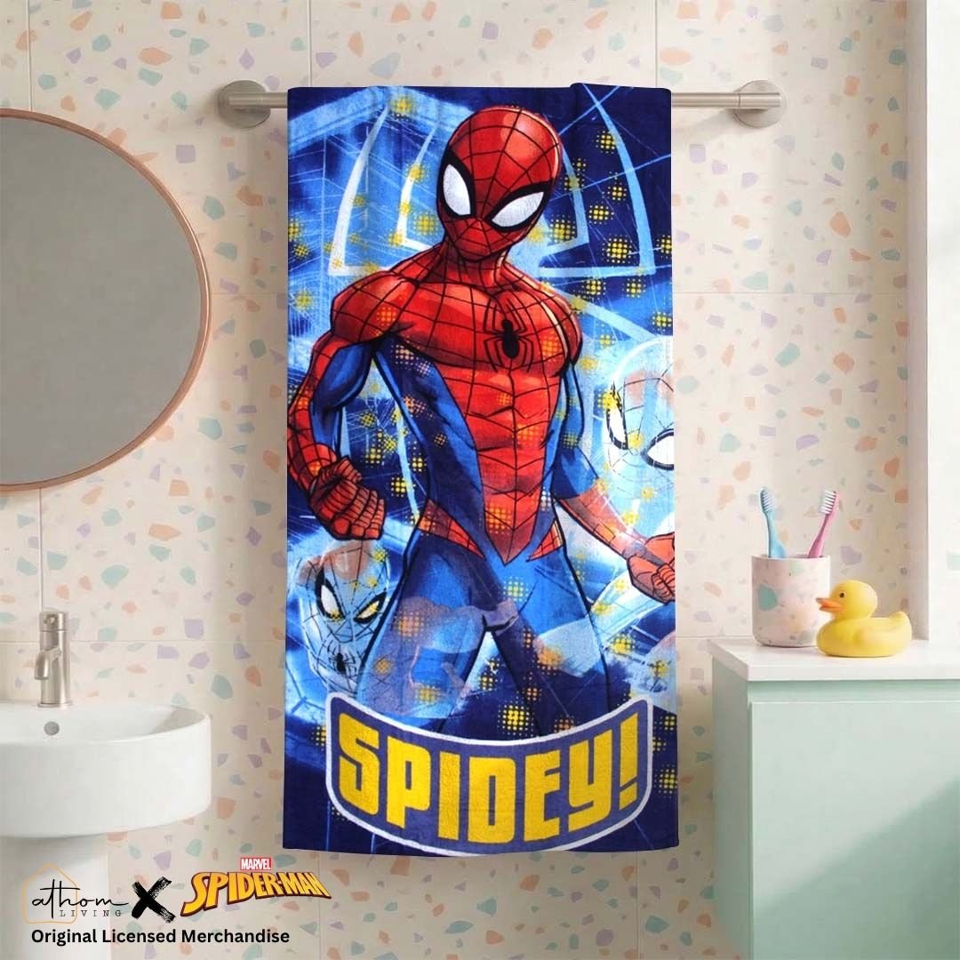 Marvel Blue Spiderman Kids Cotton Bath Towel – Soft & Absorbent by Athom Living - Athom Living