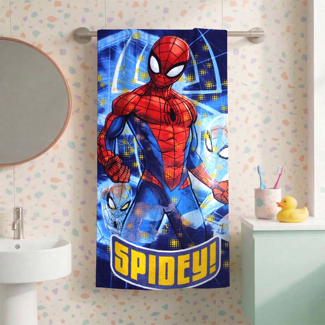 Marvel Blue Spiderman Kids Cotton Bath Towel – Soft & Absorbent by Athom Living - Athom Living