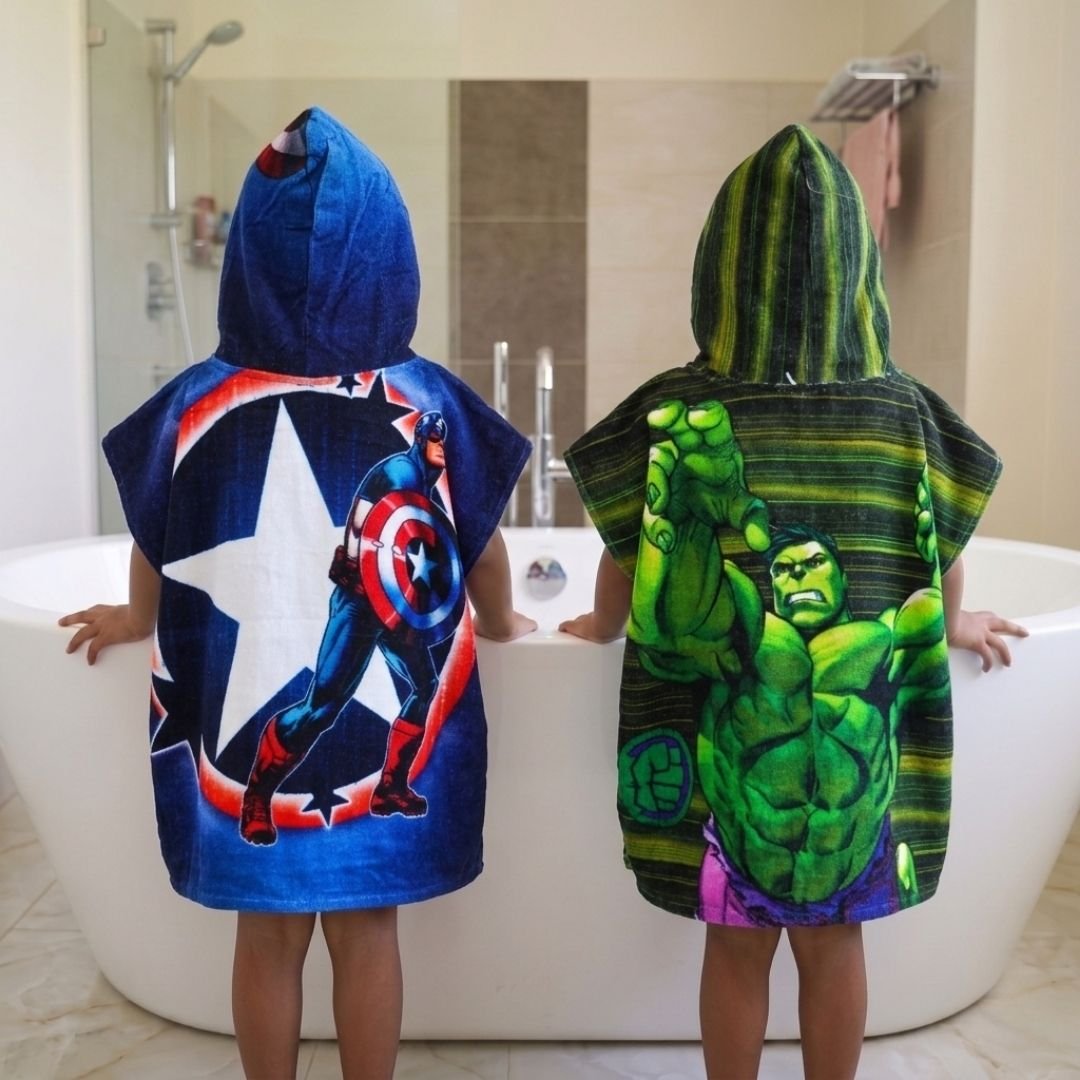 Marvel Captain America & Hulk Hooded Poncho Kids Towel Combo Pack of 2 by Athom Living - Athom Living
