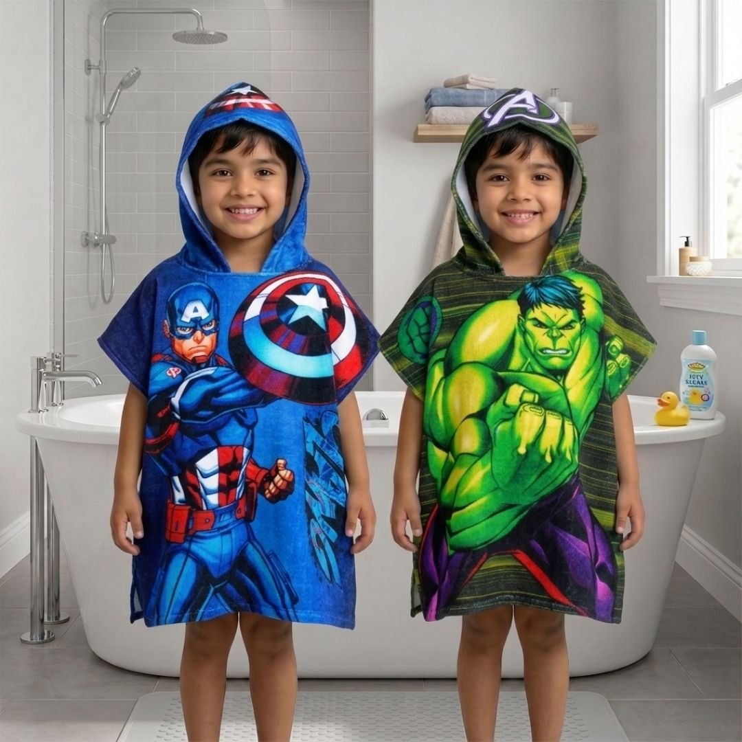 Marvel Captain America & Hulk Hooded Poncho Kids Towel Combo Pack of 2 by Athom Living - Athom Living