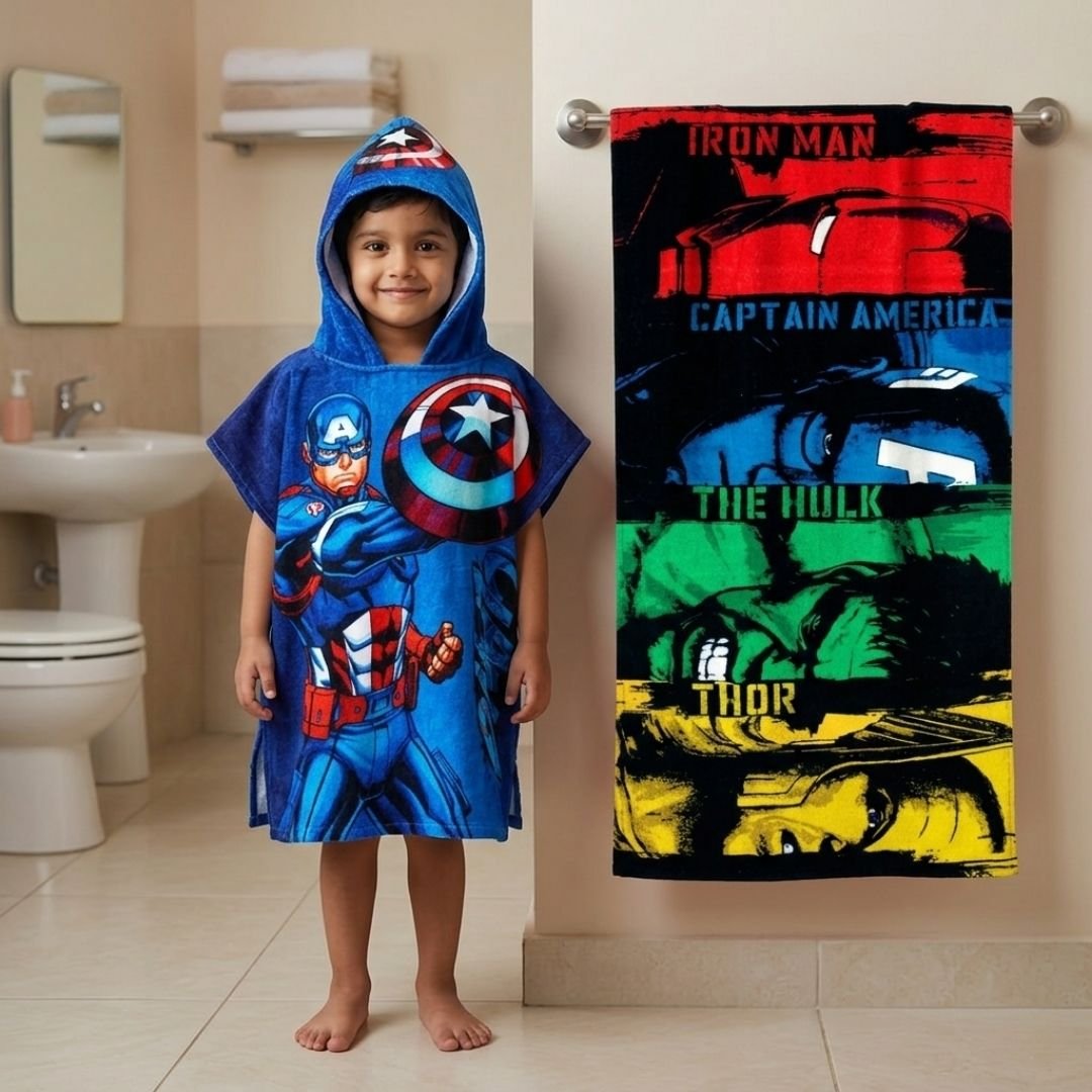 Marvel 'Captain America' Kids Hooded Towel and Avengers Bath Towel Combo by Athom Living - Athom Living