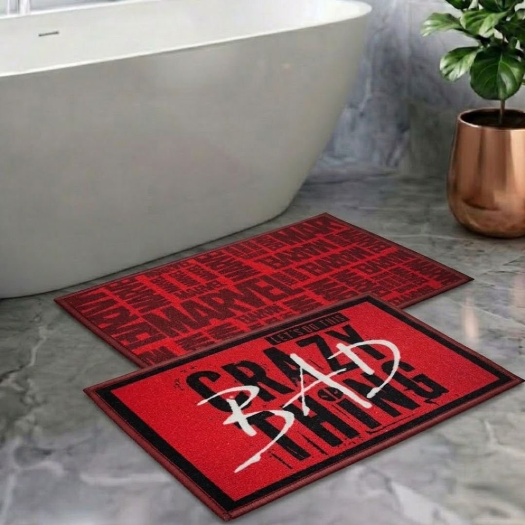 Marvel & Crazy Bad Thing Kids Bathmat Combo - Pack of 2 by Athom Living - Athom Living