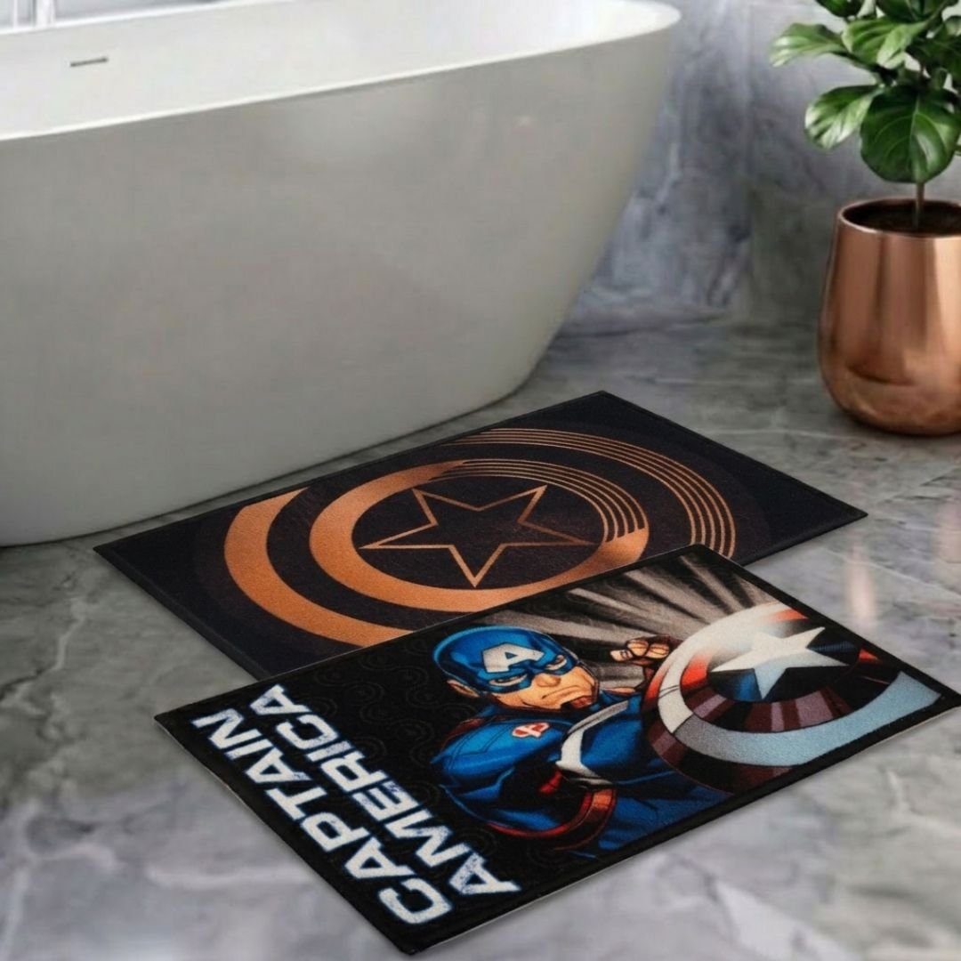 Marvel Golden Star & Captain America Kids Bathmat Combo - Pack of 2 by Athom Living - Athom Living