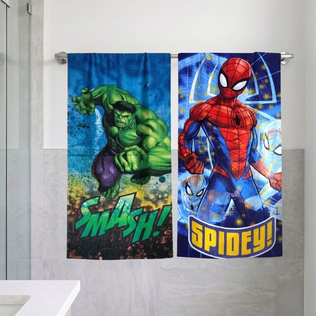 Marvel Hulk & Spiderman Kids Bath Towel Pack of 2 by Athom Living - Athom Living