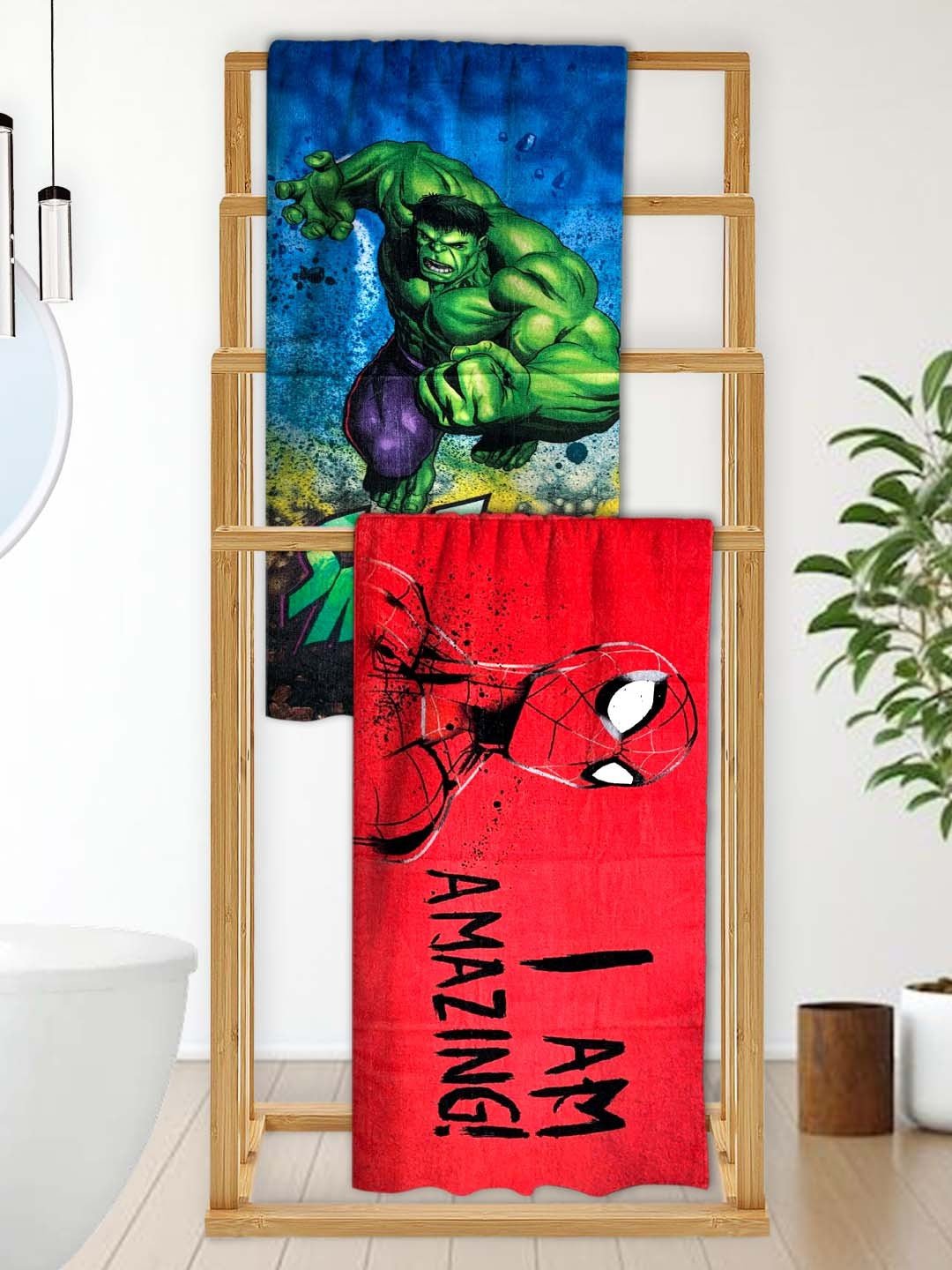 Marvel I Am Amazing Spiderman & The Hulk Kids Bath Towel Pack of 2 by Athom Living - Athom Living