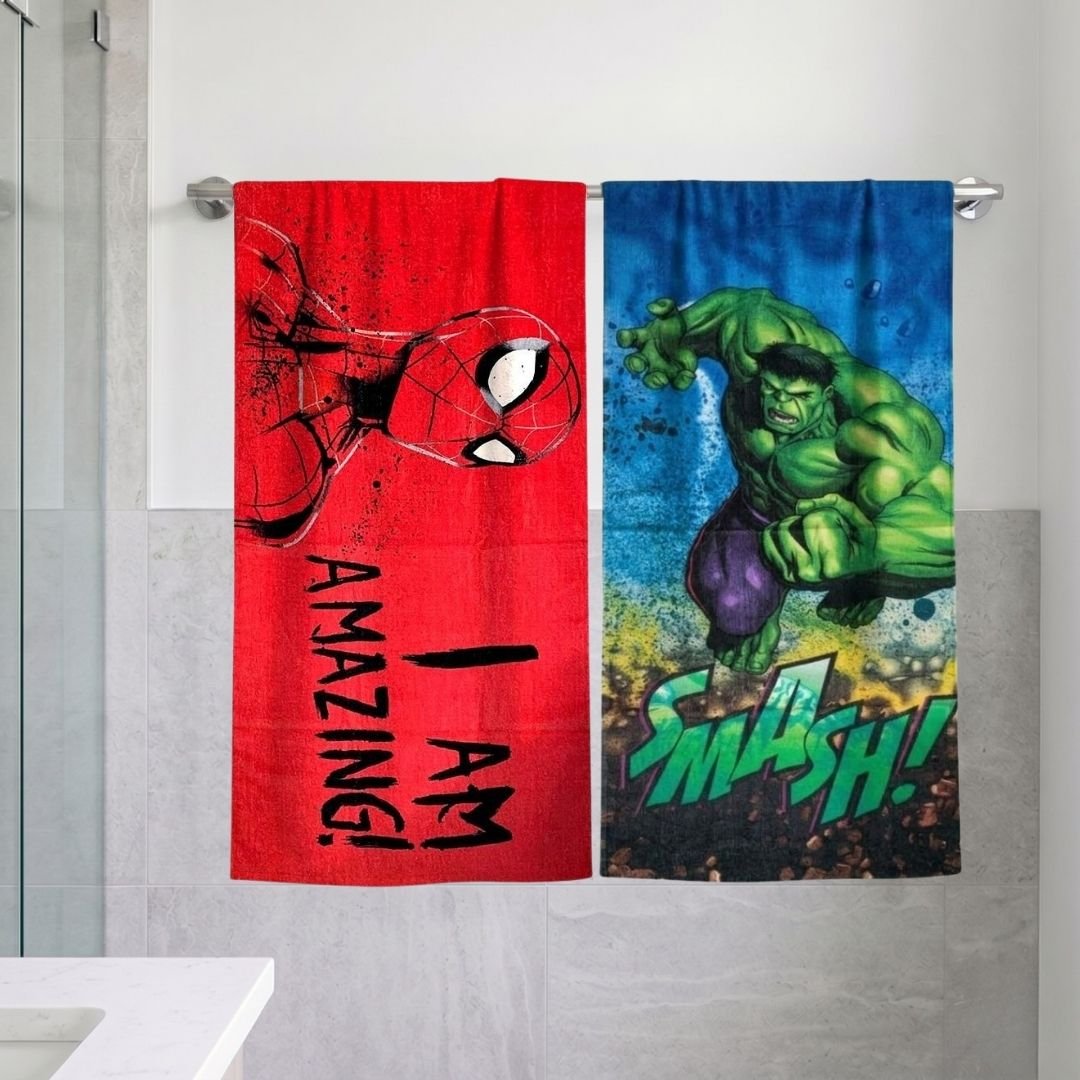 Marvel I Am Amazing Spiderman & The Hulk Kids Bath Towel Pack of 2 by Athom Living - Athom Living